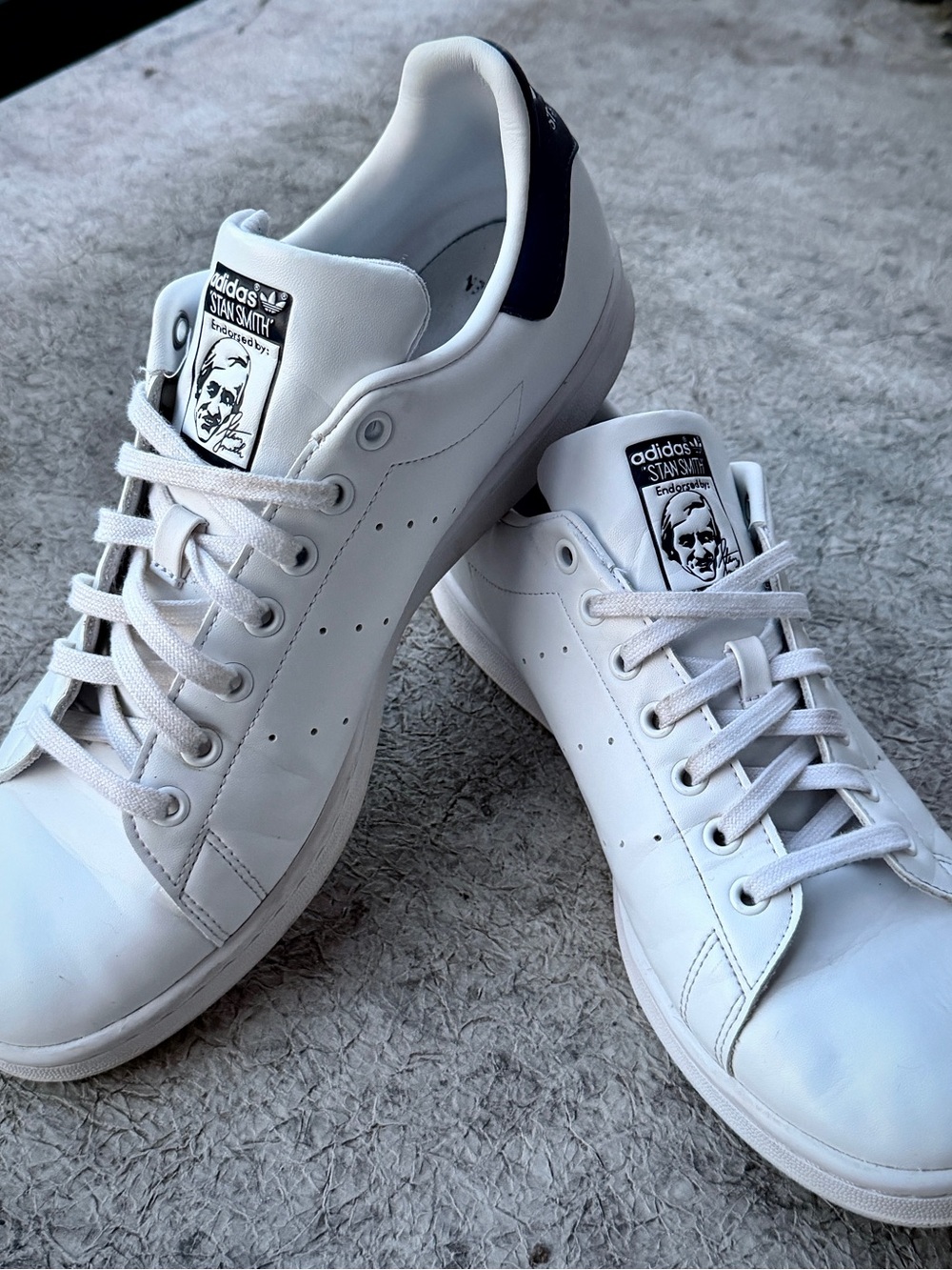 adidas White Leather Sneakers with Navy Heel Tab